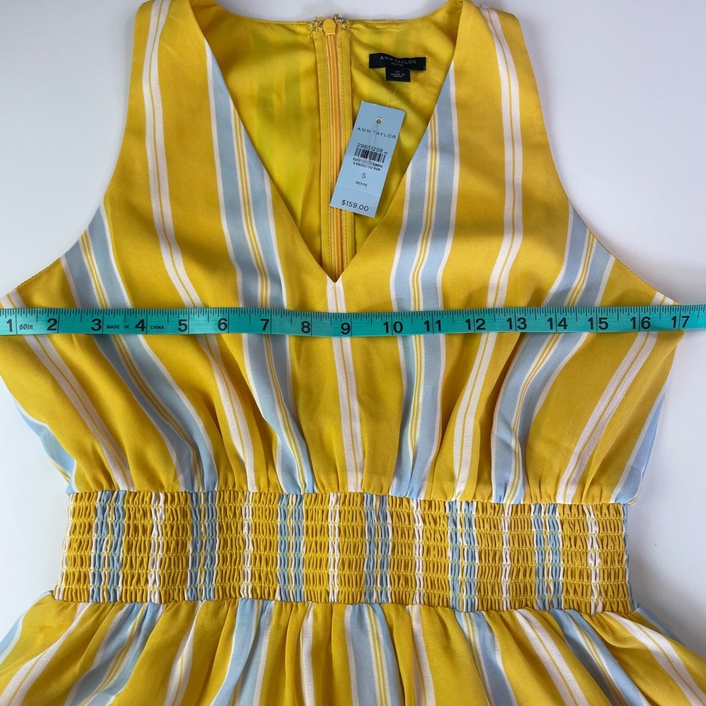 Ann Taylor Petite Yellow Striped Smocked Waist Maxi / Midi Dress SP 538367 NWT - Picture 8 of 11